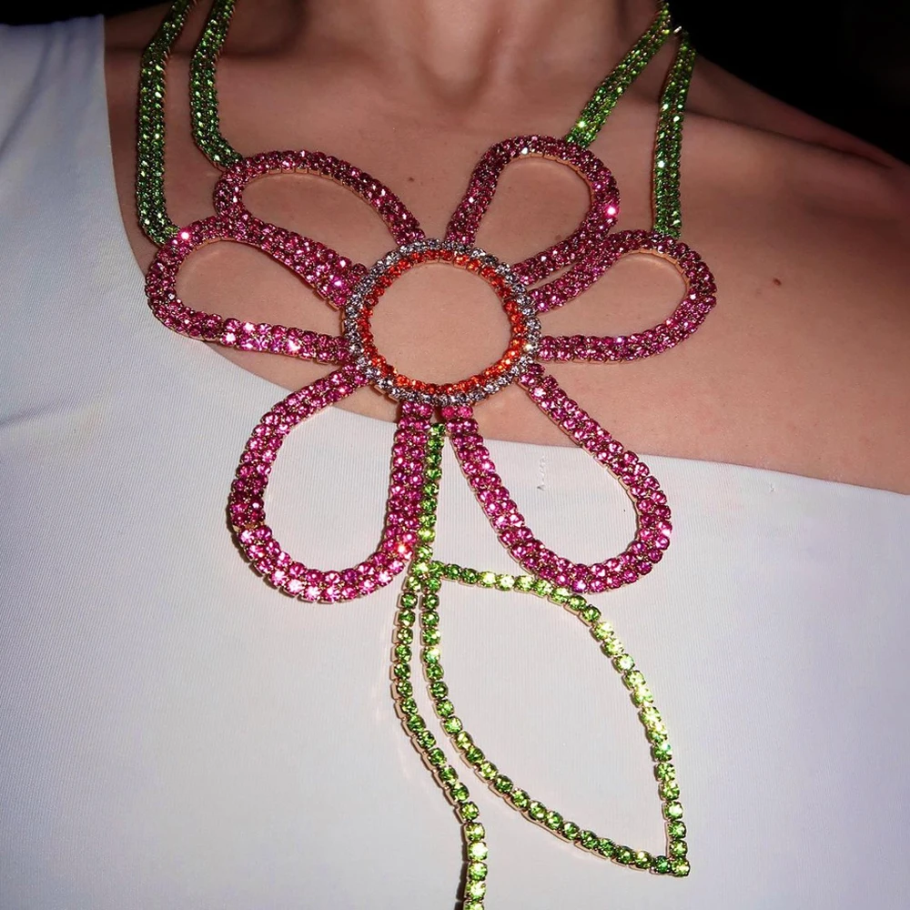 Crystal Choker Necklace - Colar de Cristal Colorido com Flores,