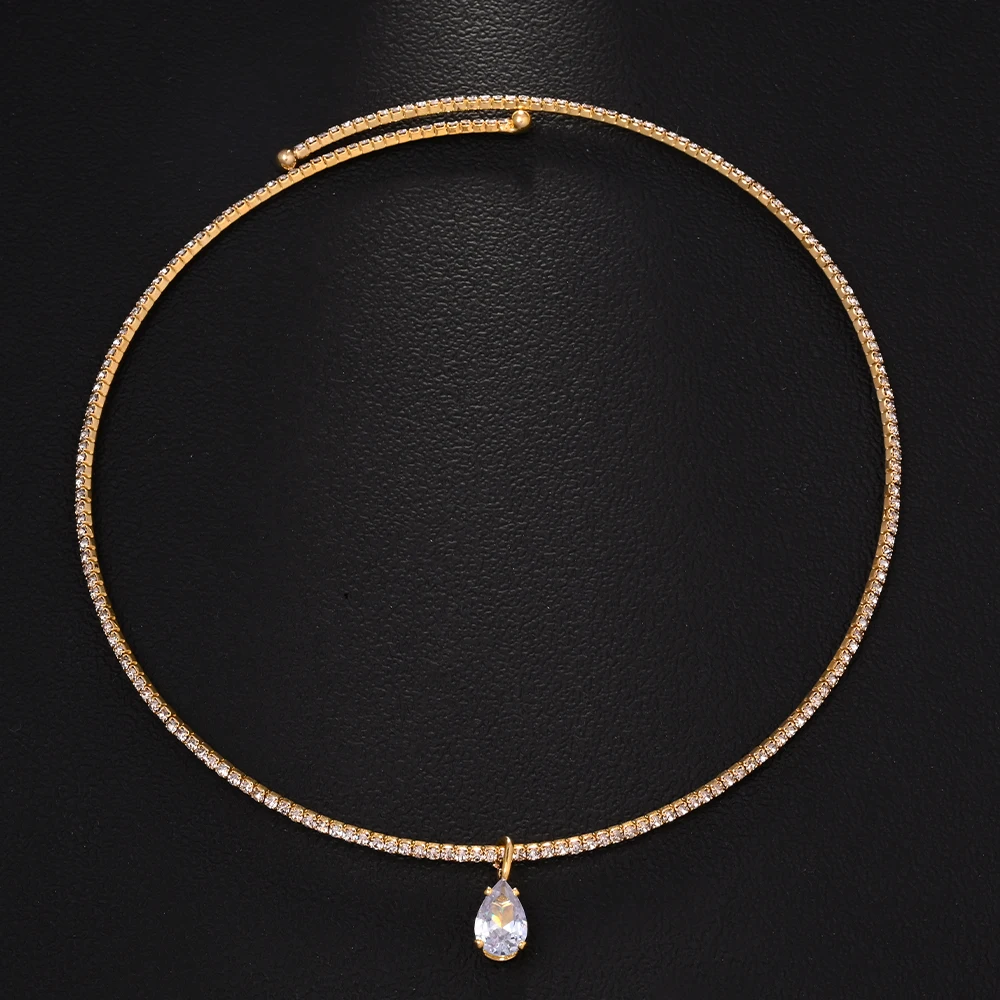 Crystal Choker Necklace - Stonefans gota de água pingente gargantilha