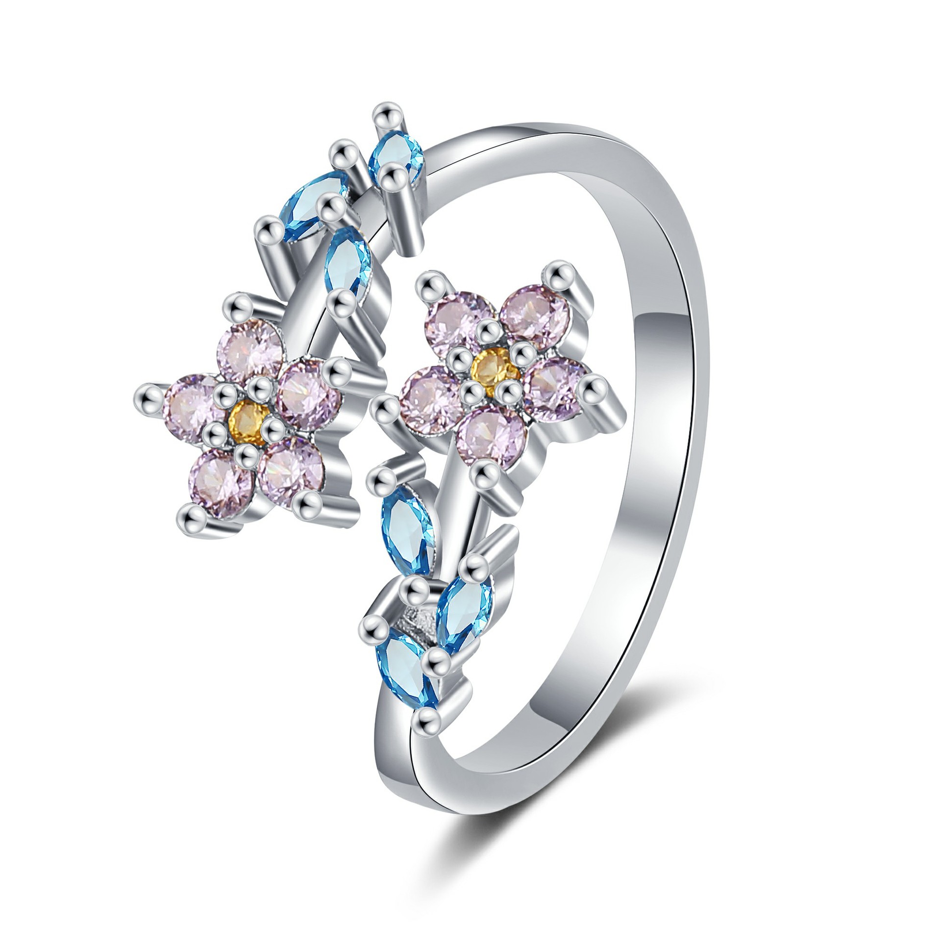 Statement Cocktail Ring - 925 anéis de flores e folhas