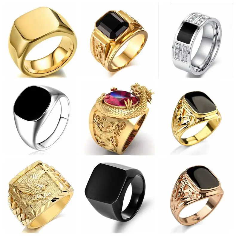 Mens Signet Ring - Signet Square Finger Rings para homens,