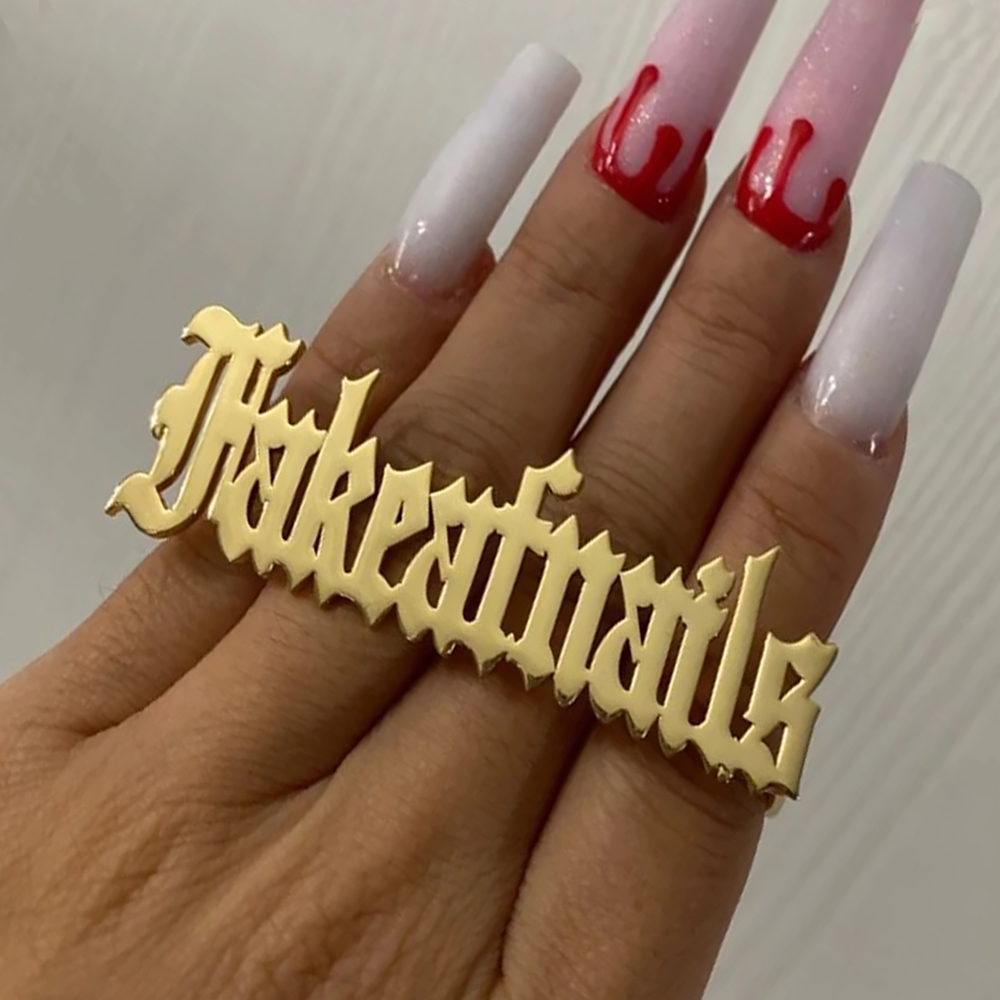 Anel de nome personalizado par - Statement Cocktail Ring avaliação e preço
