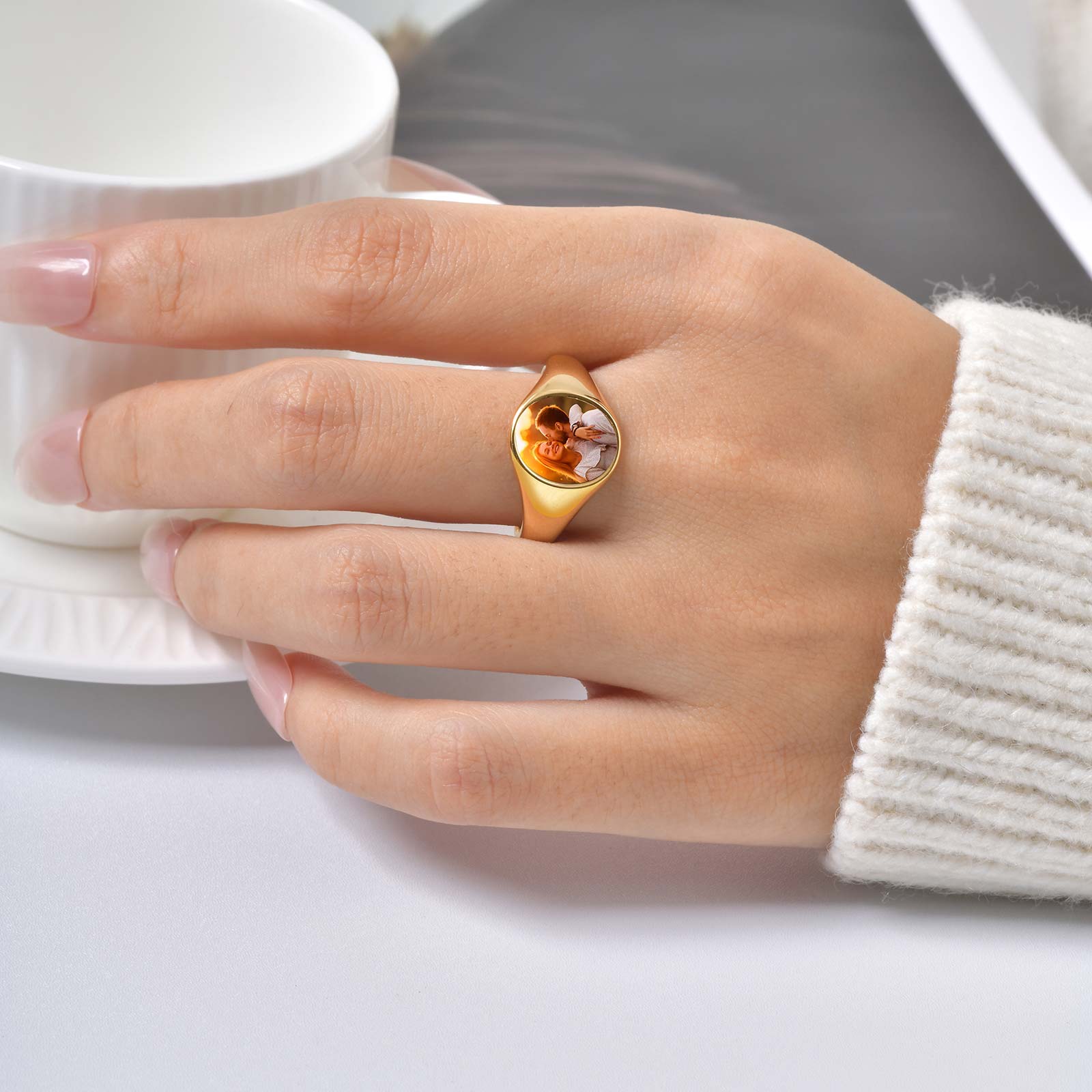 Anel de sinete com foto person - Statement Cocktail Ring avaliação e preço